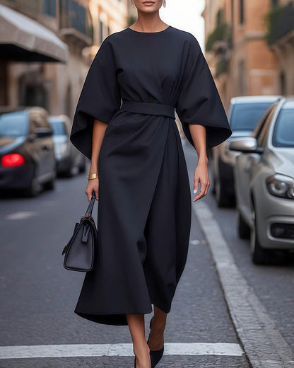 Vestido Celestine™ Elegante con Mangas Linterna y Cinturón de Moda
