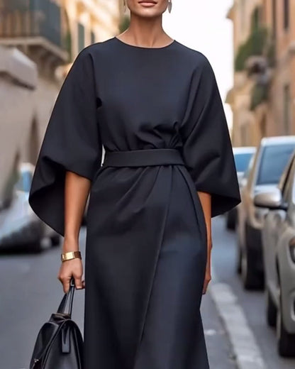 Vestido Celestine™ Elegante con Mangas Linterna y Cinturón de Moda