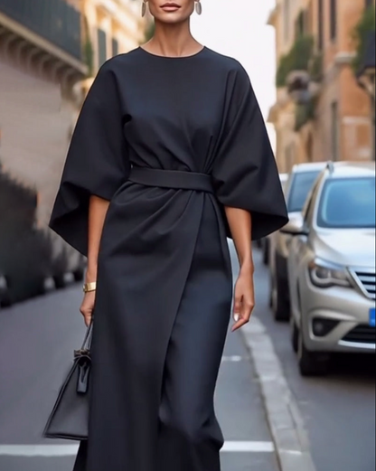 Vestido Celestine™ Elegante con Mangas Linterna y Cinturón de Moda